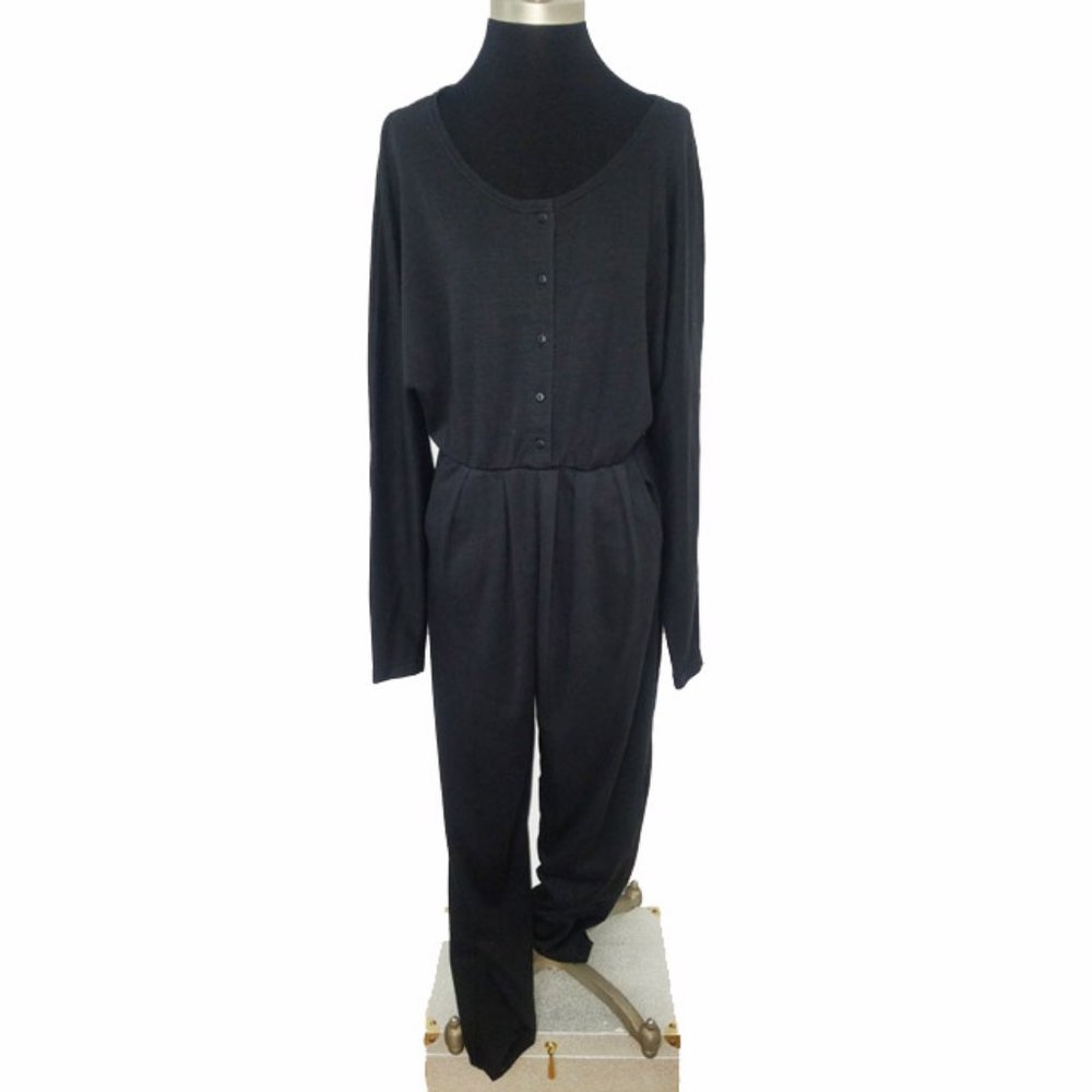 Vtg 80s Front Button Stirrup Pant Jumpsuit M